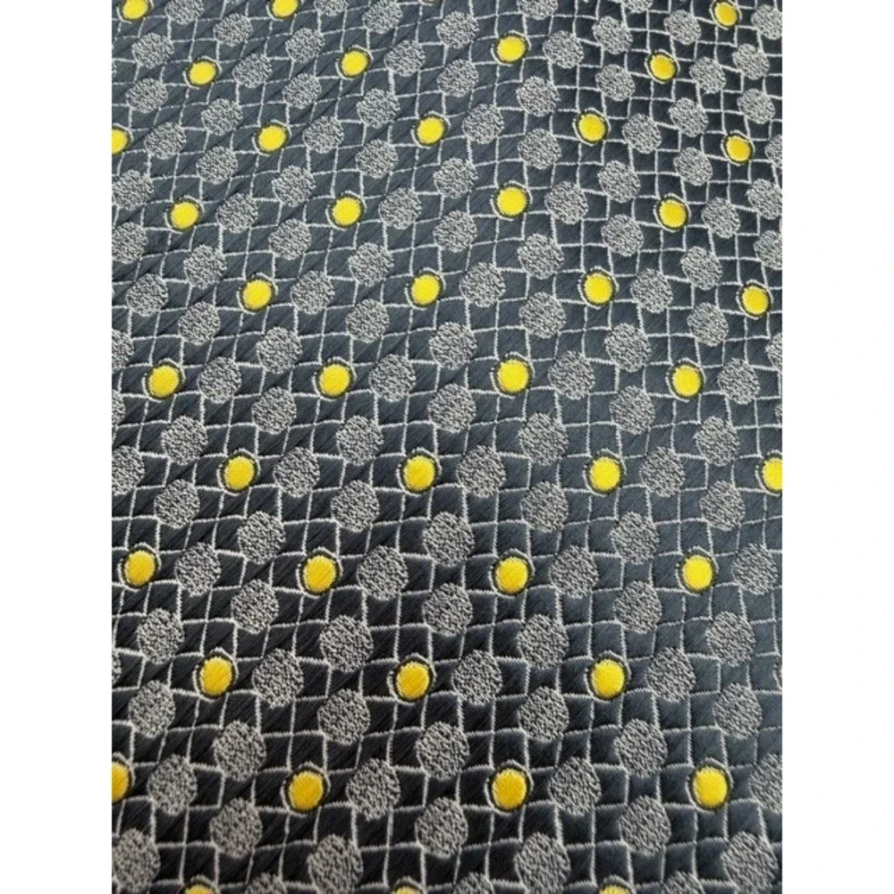 Ermenegildo Zegna Silk Tie‎ Mens Grey Navy Yellow Geometric Polka Dot Wide Italy